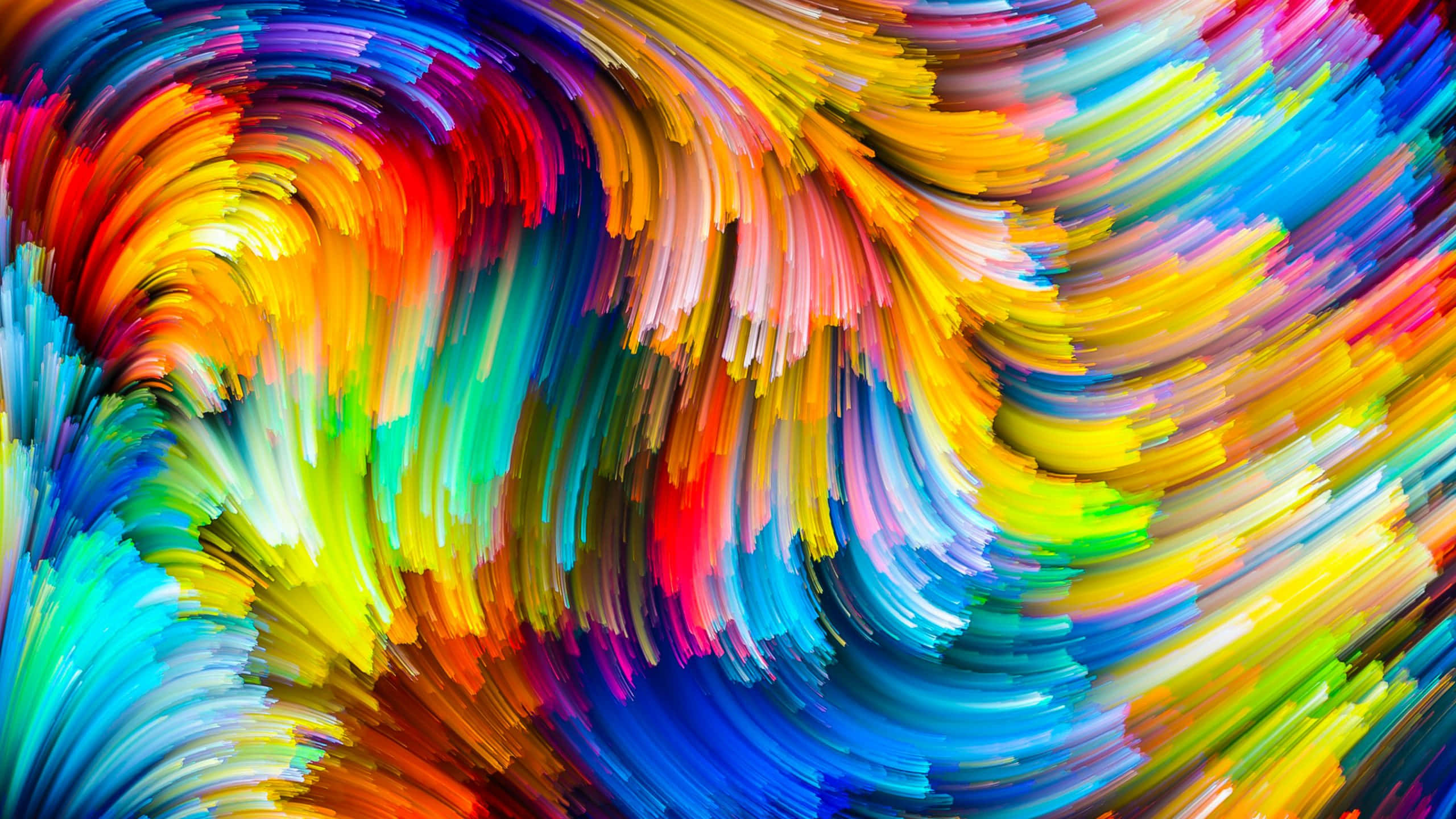 Colorful Desktop 桌布 壁紙 — 充滿活力的彩虹色調旋轉筆觸，創造出動態的抽象色彩爆炸。