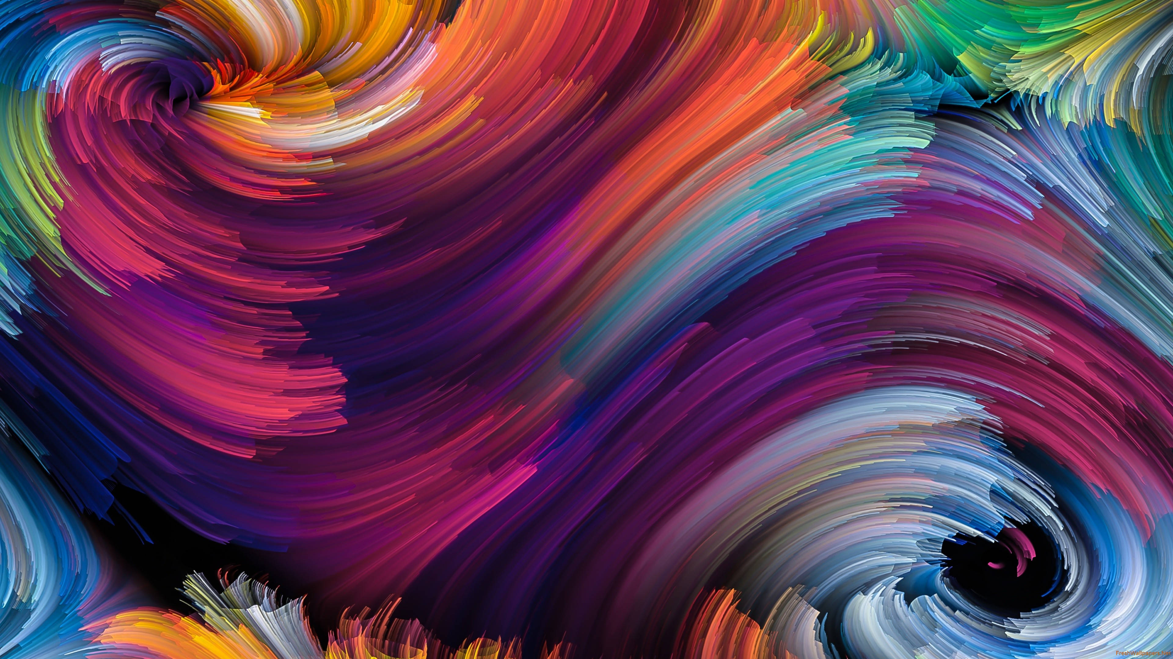 Spiral 桌布 壁紙 — 充滿活力的彩虹色調旋轉筆觸在畫布上創造出動態的抽象運動。