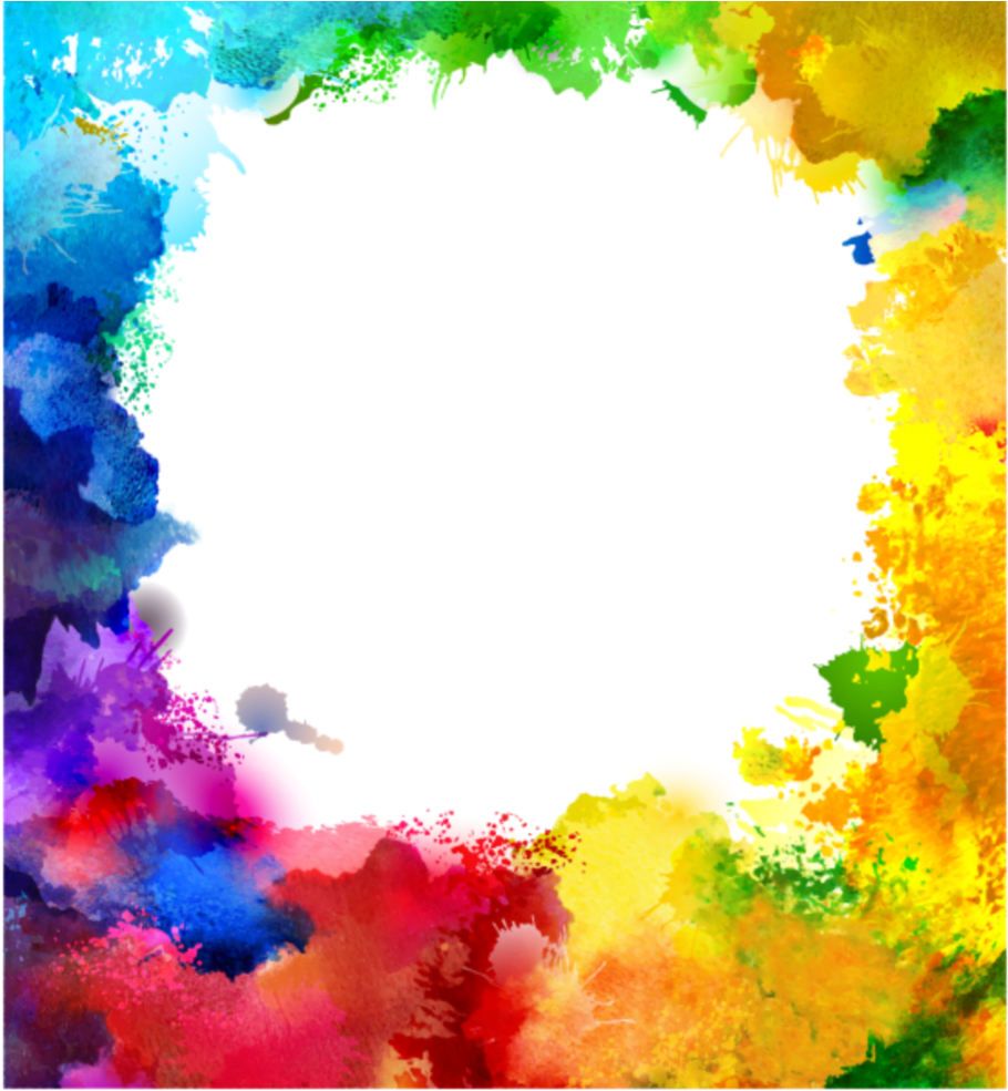 Multicolor 桌布 壁紙 — 充滿活力的彩虹色調水彩潑濺圍繞著中央的黑色虛空，點綴著柔和的白色球體。