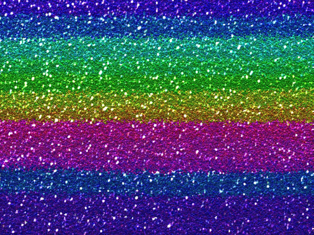 Rainbow Glitter 桌布 壁紙 — 充滿活力的彩虹閃粉條紋在紋理表面上閃爍著閃閃發光的顆粒。
