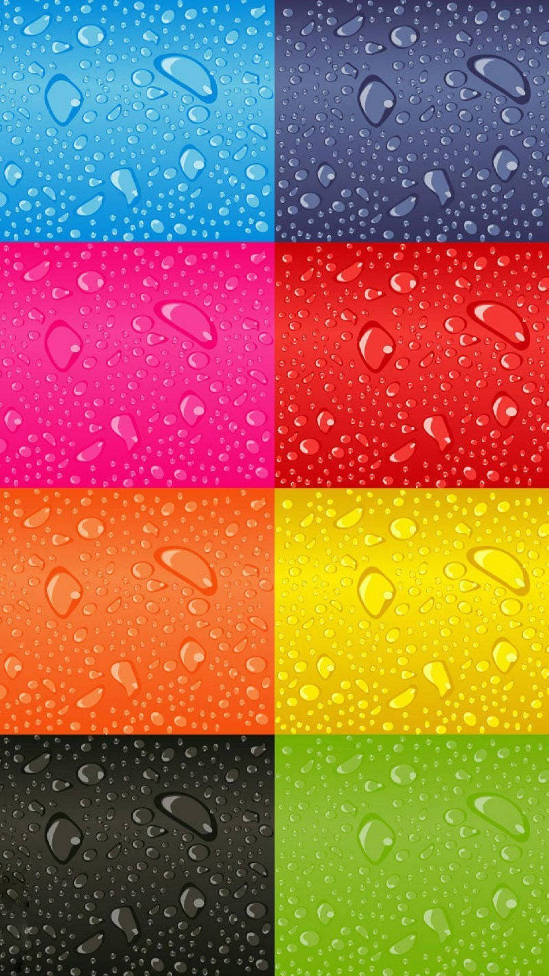 full HD android 桌布 壁紙 — 充滿活力的彩虹面板，飾有閃閃發光的水滴，形成生動的抽象圖案。