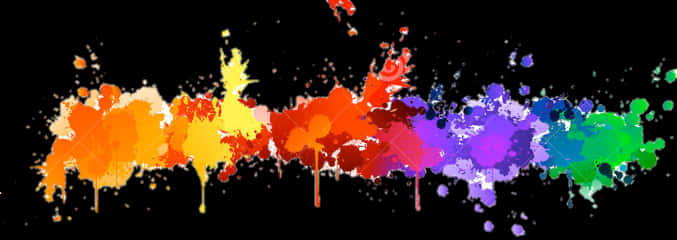 Colorful Paint Splash 桌布 壁紙 — 充滿活力的彩虹顏料飛濺在黑色背景上形成動態的滴落和爆發。