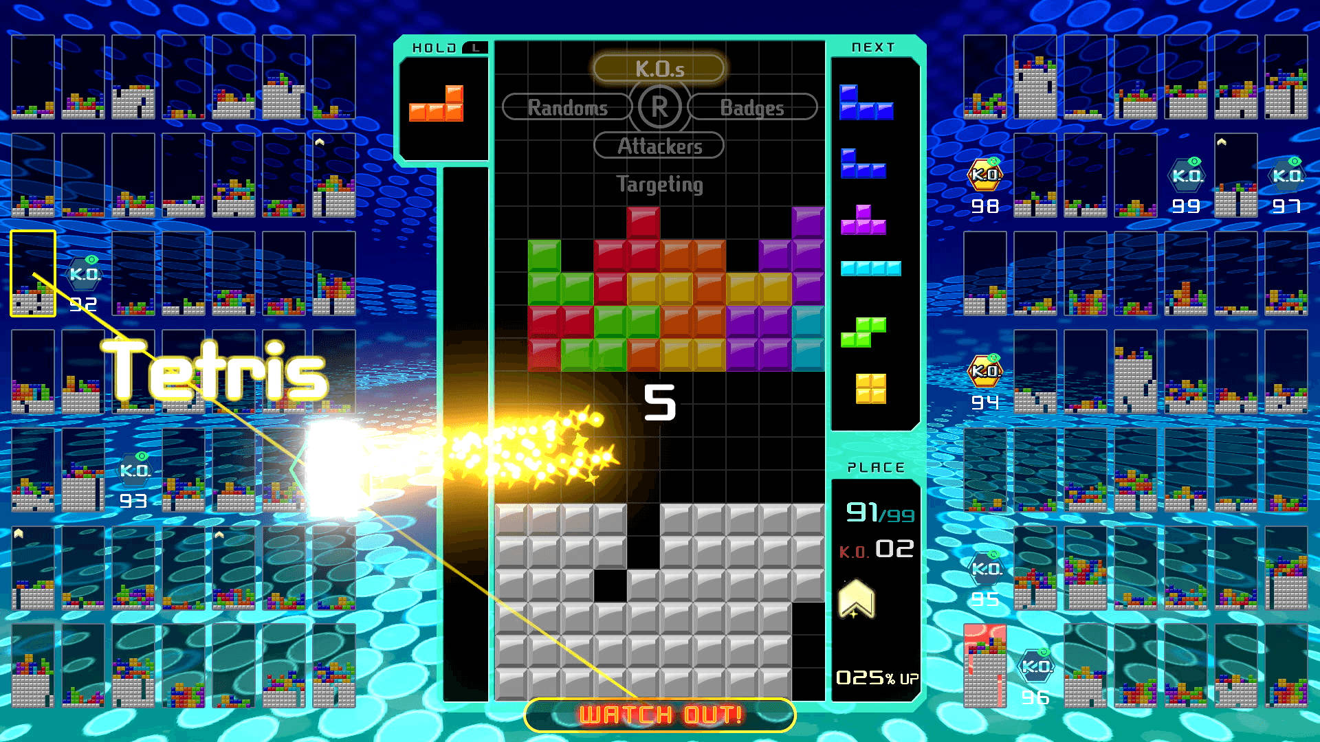game 桌布 壁紙 — 充滿活力的復古俄羅斯方塊遊戲畫面，帶有發光方塊和霓虹藍色背景。