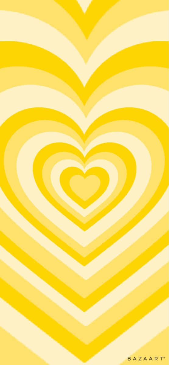 Yellow Heart 桌布 壁紙 — 充滿活力的復古壁紙，以漸變色調的同心黃色愛心圖案營造出催眠般的視覺效果。
