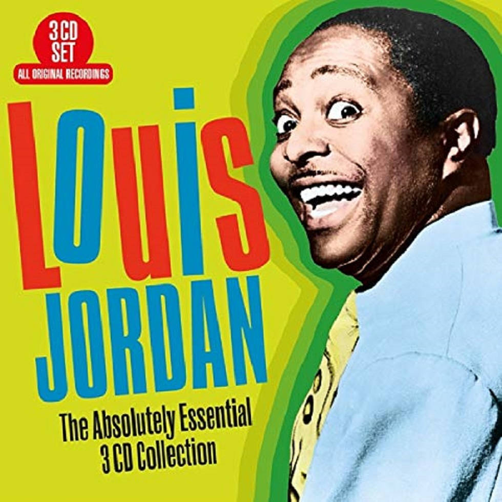 Louis Jordan 在色彩繽紛的3CD音樂合輯封面上燦爛微笑。 — Michael B Jordan 壁紙