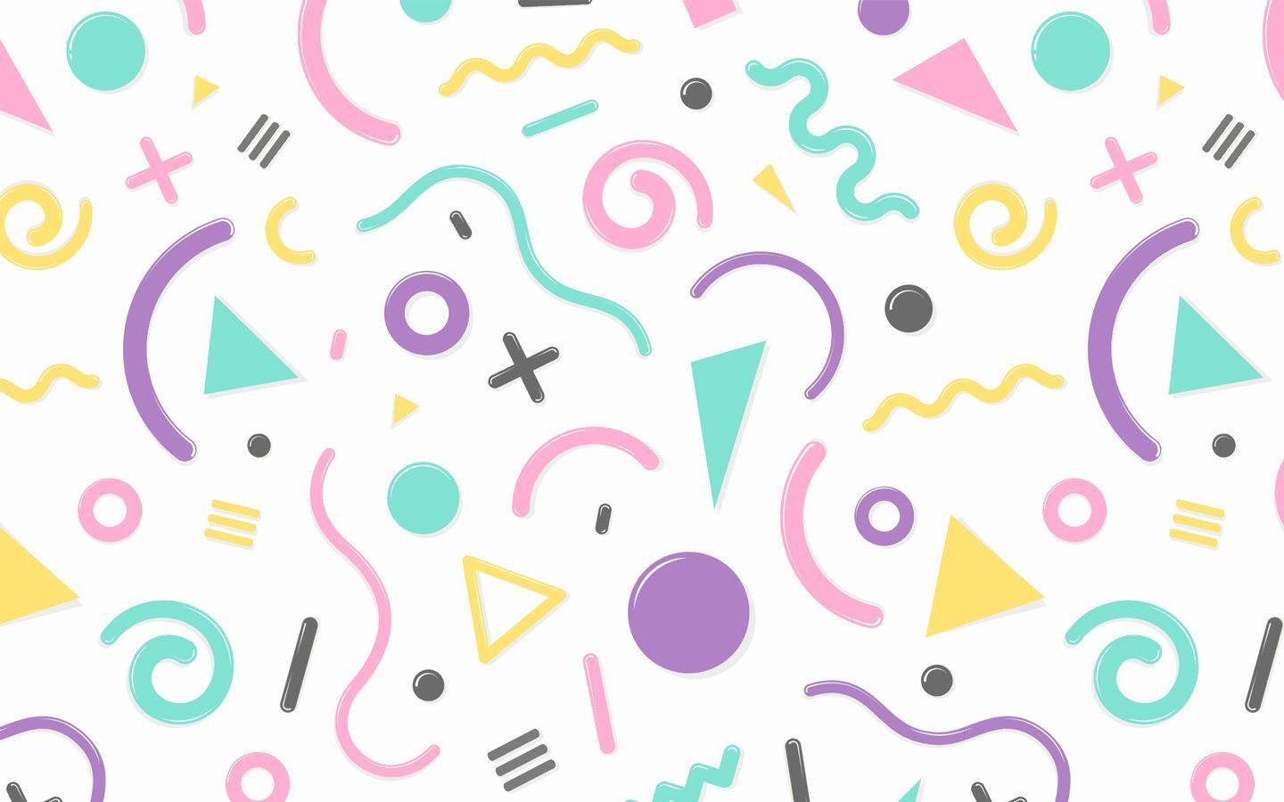 可愛粉彩 桌布 壁紙 — 充滿活力的復古幾何形狀以柔和色調在乾淨的白色背景上旋轉和散佈。