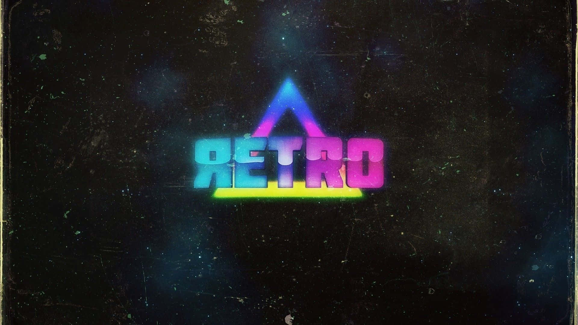 Retro 桌布 壁紙 — 充滿活力的復古文字，在帶有宇宙斑點的深色紋理背景上發出霓虹光芒。