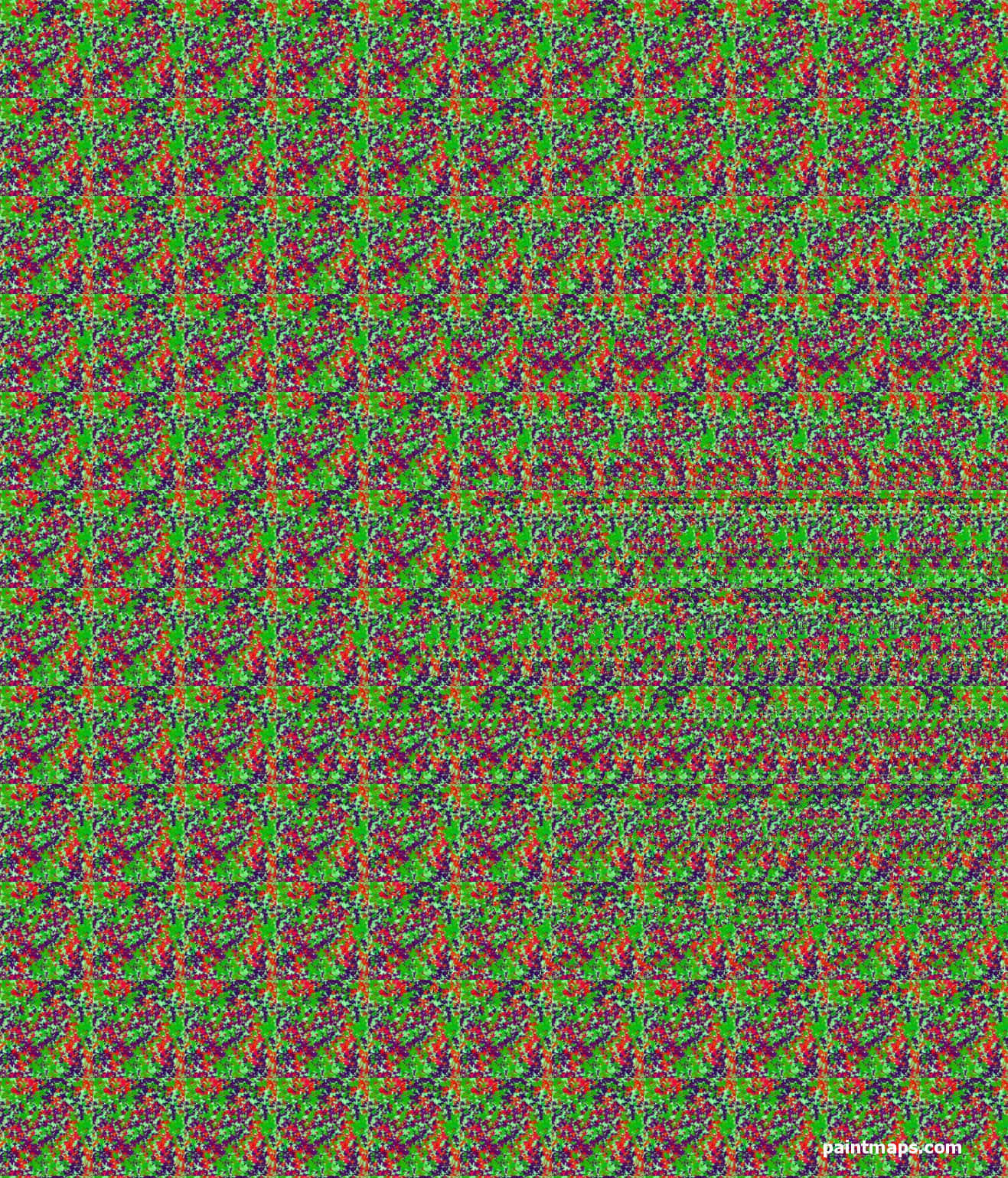 Magic Eye 桌布 壁紙 — 充滿活力的抽象圖案，帶有綠色、紅色和紫色色調的重複幾何形狀。