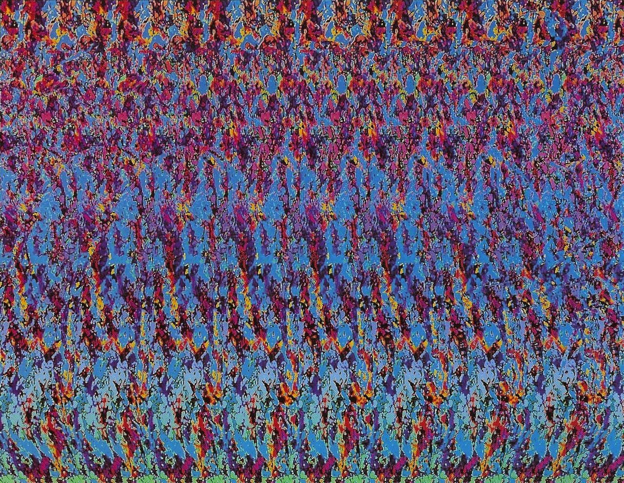 Magic Eye 桌布 壁紙 — 充滿活力的抽象圖案，帶有鋸齒狀的藍色、紫色和橙色形狀，營造出動態的紋理視覺效果。
