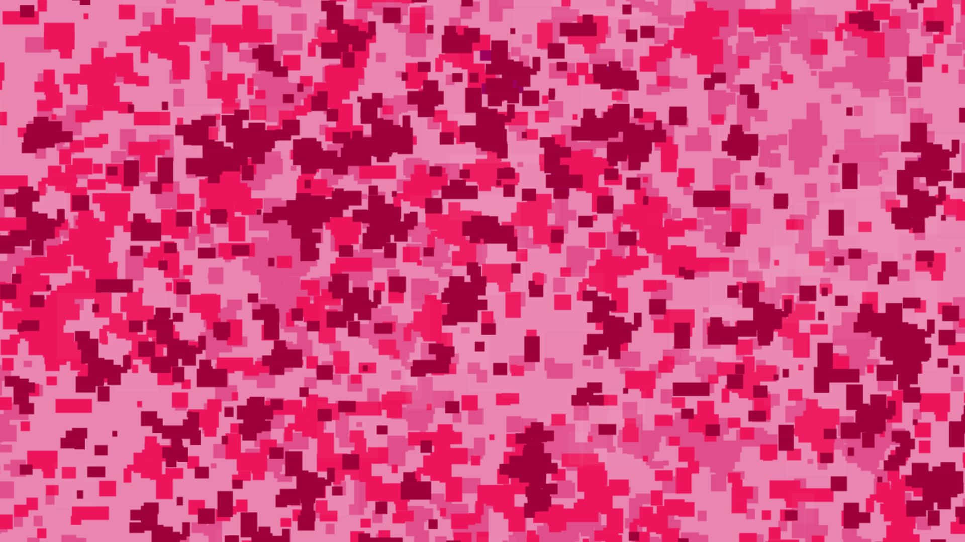 Pink Camo 桌布 壁紙 — 充滿活力的抽象圖案，由像素化的粉紅色和洋紅色方塊組成，營造出動態的數位紋理。