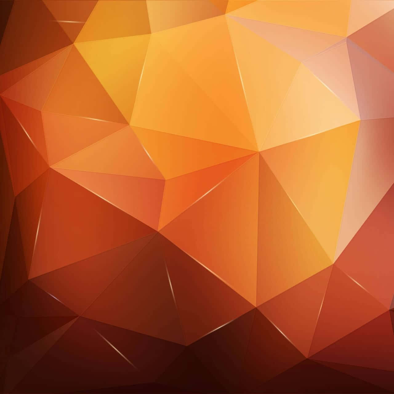 Orange Abstract 桌布 壁紙 — 充滿活力的抽象圖案，由發光的橙色和紅色三角形組成，邊緣銳利，漸變柔和。