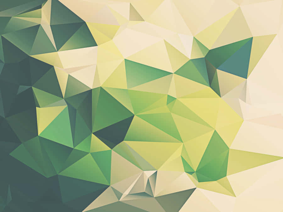 Minimalist HD Geometric Desktop 桌布 壁紙 — 充滿活力的抽象圖案，由綠色和奶油色的三角形交錯組成，形成現代幾何馬賽克。