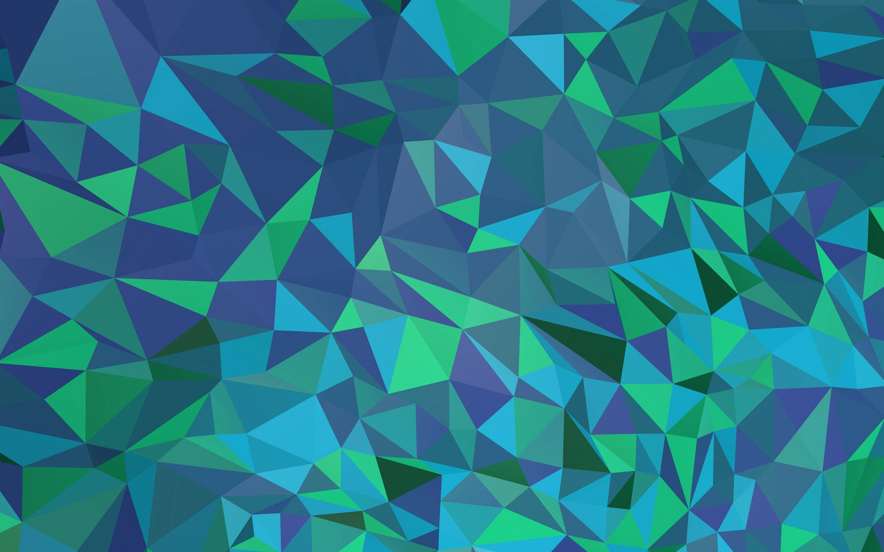 Polygon 桌布 壁紙 — 充滿活力的抽象圖案，由青綠色和藍色色調的連鎖三角形組成，形成動態的幾何馬賽克。