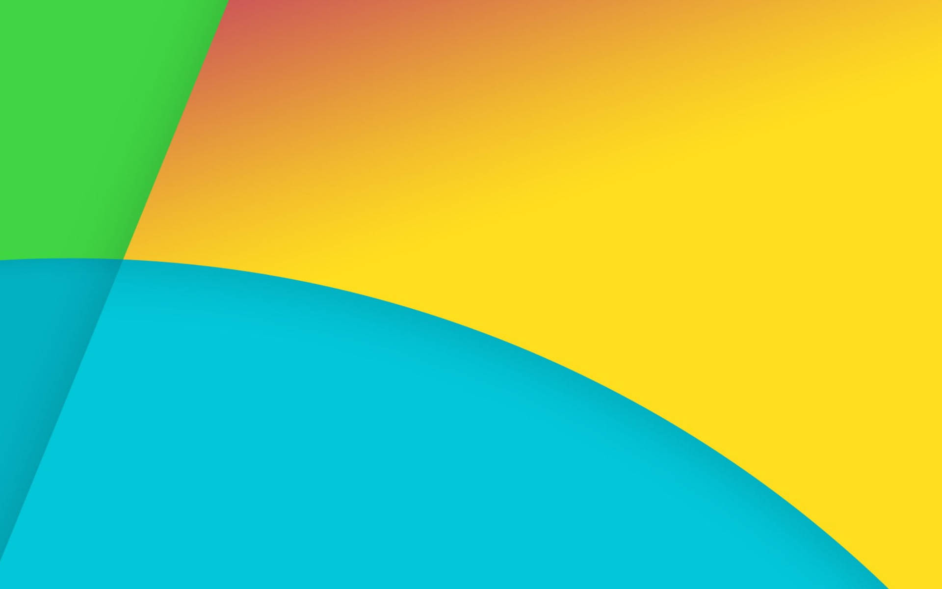 Android Material Design 桌布 壁紙 — 充滿活力的抽象壁紙，以綠色、黃色和青色的醒目幾何形狀營造出動感現代的構圖。