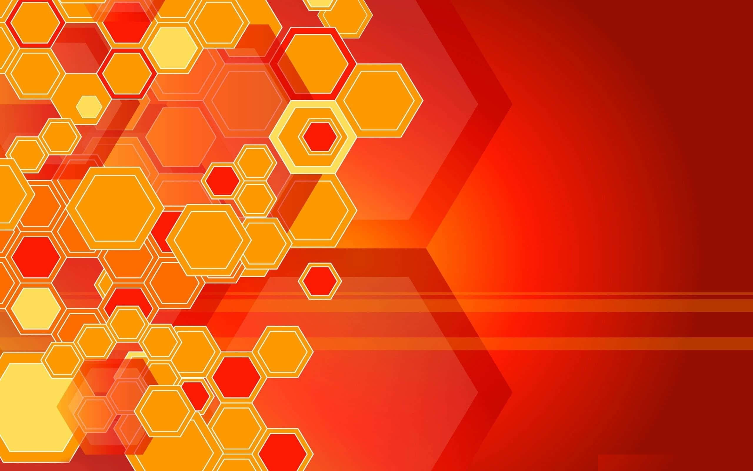 Orange Abstract 桌布 壁紙 — 充滿活力的抽象壁紙，帶有層疊的六邊形，以火熱的橙色和紅色色調沿對角線流過漸變背景。