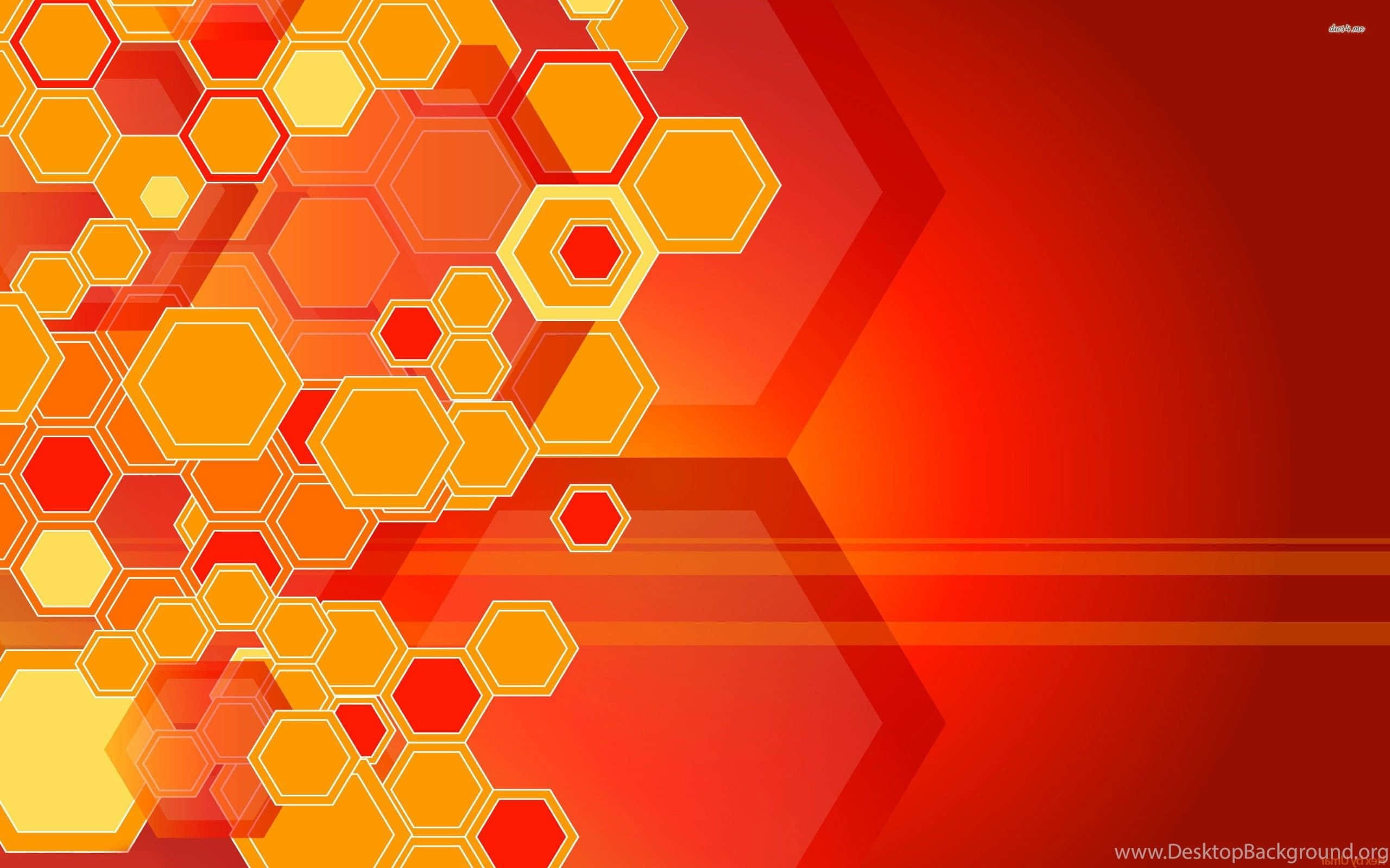 Red And Orange 桌布 壁紙 — 充滿活力的抽象壁紙，帶有層疊的六邊形，以火熱的橙色和紅色漸變對角流動。