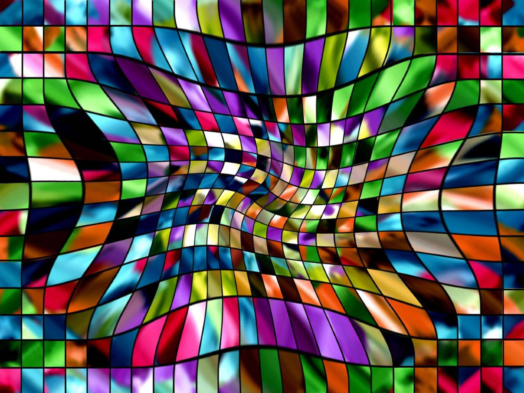 Cool Pattern 桌布 壁紙 — 充滿活力的抽象壁紙，帶有旋轉的多色幾何面板，營造出動態的錯覺。