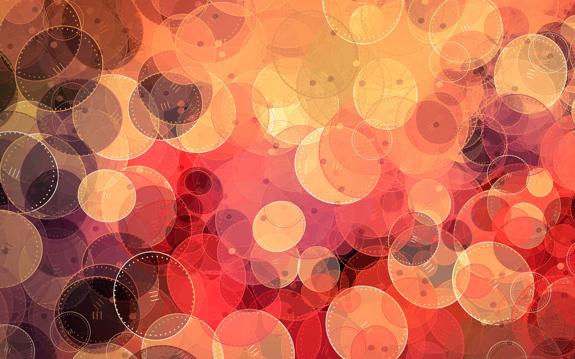 Circle 桌布 壁紙 — 充滿活力的抽象壁紙，帶有暖紅橙色和金色調的重疊半透明圓圈。