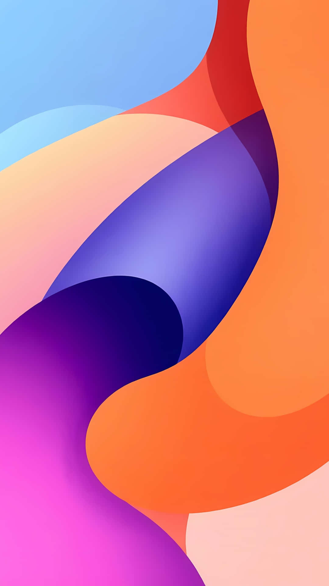 Vibrant Abstract Fluid Curves and Waves 壁紙 — 充滿活力的抽象壁紙，帶有藍色、橙色、紫色和粉紅色的漸變色調中的流動有機形狀。