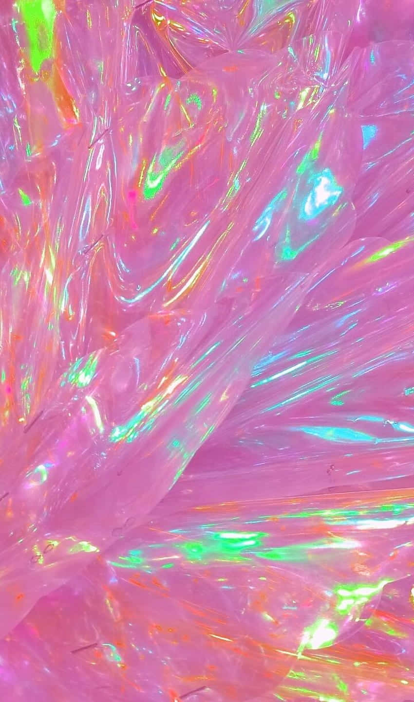 Cute Rainbow 桌布 壁紙 — 充滿活力的抽象壁紙，帶有虹彩粉紅色和綠色全息漩渦，營造出夢幻流暢的視覺效果。