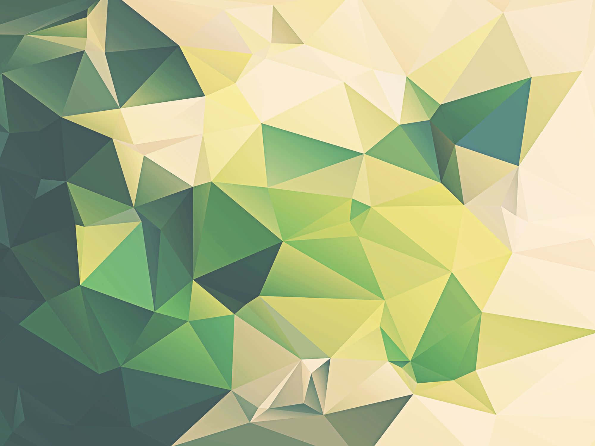 Geometric Desktop 桌布 壁紙 — 充滿活力的抽象壁紙，由綠色和黃色漸變的幾何三角形切面組成。