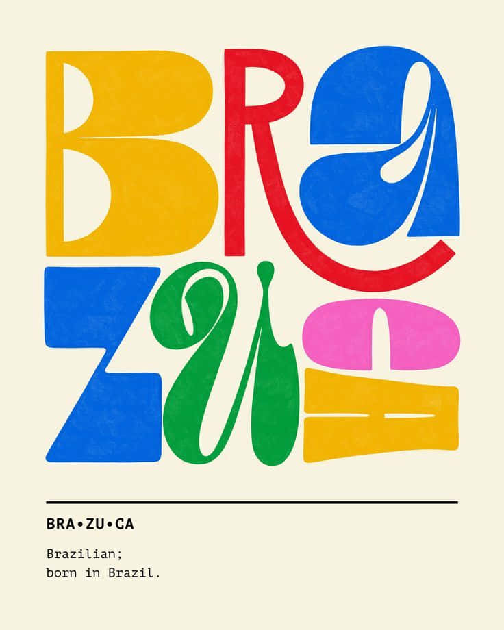 Minimalist Typography 桌布 壁紙 — 充滿活力的抽象字體在奶油色背景上用大膽多彩的字母拼出BRAZIL。