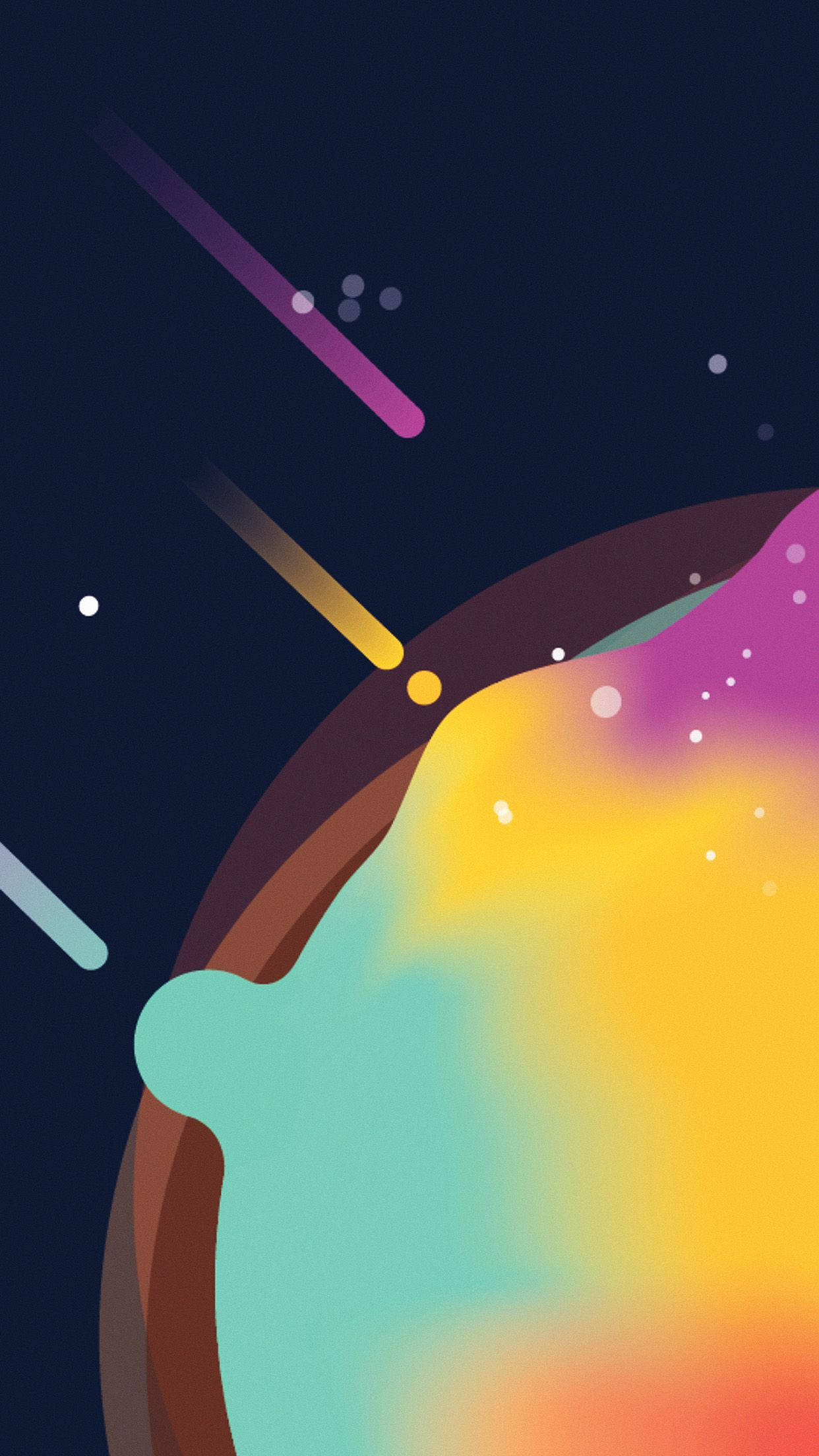 彩色動圖 桌布 壁紙 — 充滿活力的抽象宇宙漩渦，帶有發光的條紋和點，背景為深海軍藍色。
