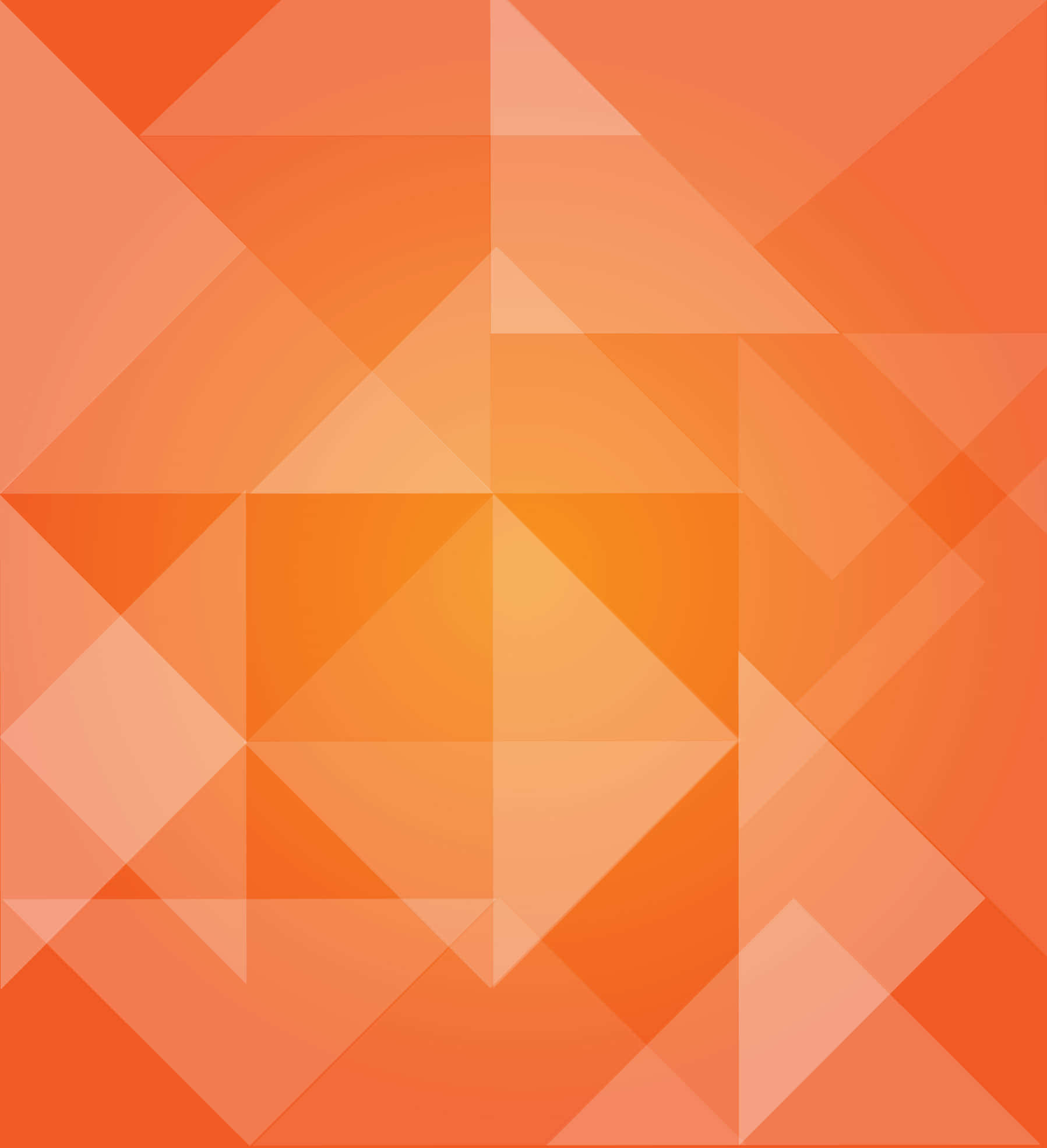 Orange Abstract 桌布 壁紙 — 充滿活力的抽象幾何圖案，由重疊的半透明橙色三角形和正方形組成，營造出溫暖的放射漸變效果。