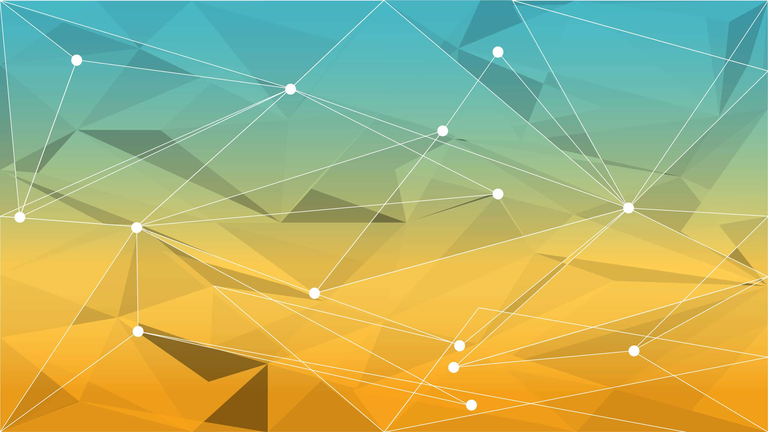 Geometric Desktop 桌布 壁紙 — 充滿活力的抽象幾何圖案，白色線條連接從青綠色到金色的漸變上的點。