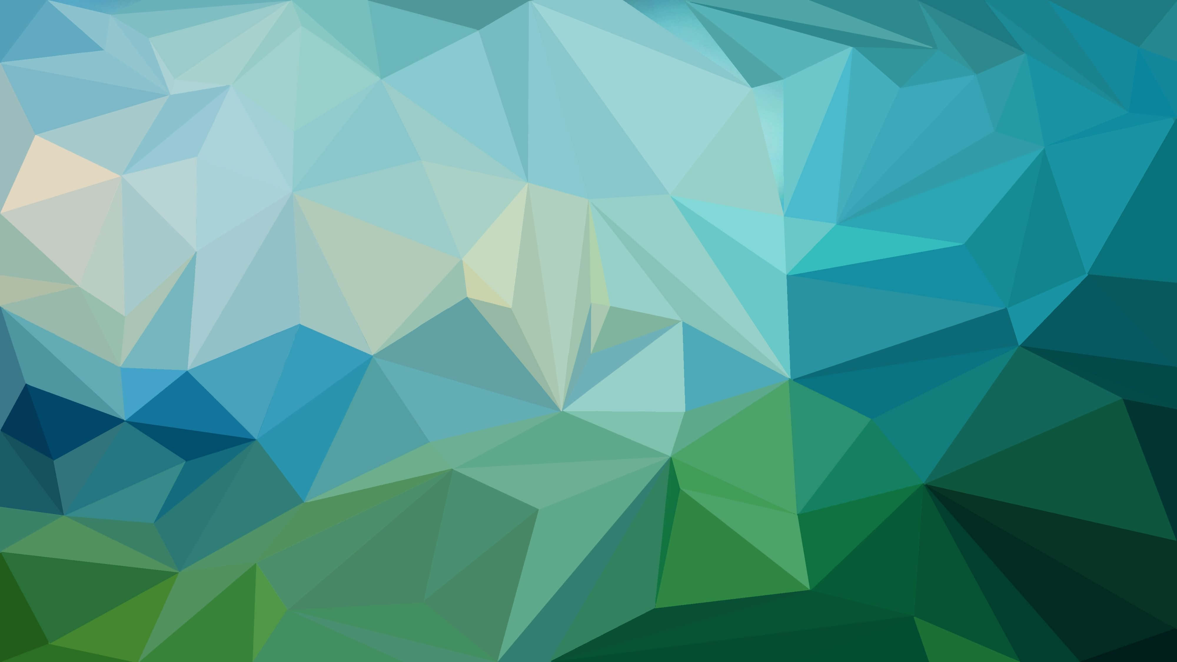 Green Geometric 桌布 壁紙 — 充滿活力的抽象幾何壁紙，帶有從藍綠色過渡到祖母綠和淡藍色的三角形切面。