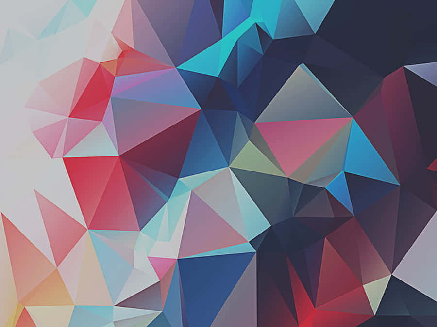 Minimalist HD Geometric Desktop 桌布 壁紙 — 充滿活力的抽象幾何壁紙，帶有色彩繽紛的三角形切面，從鮮紅色過渡到深藍色和紫色。