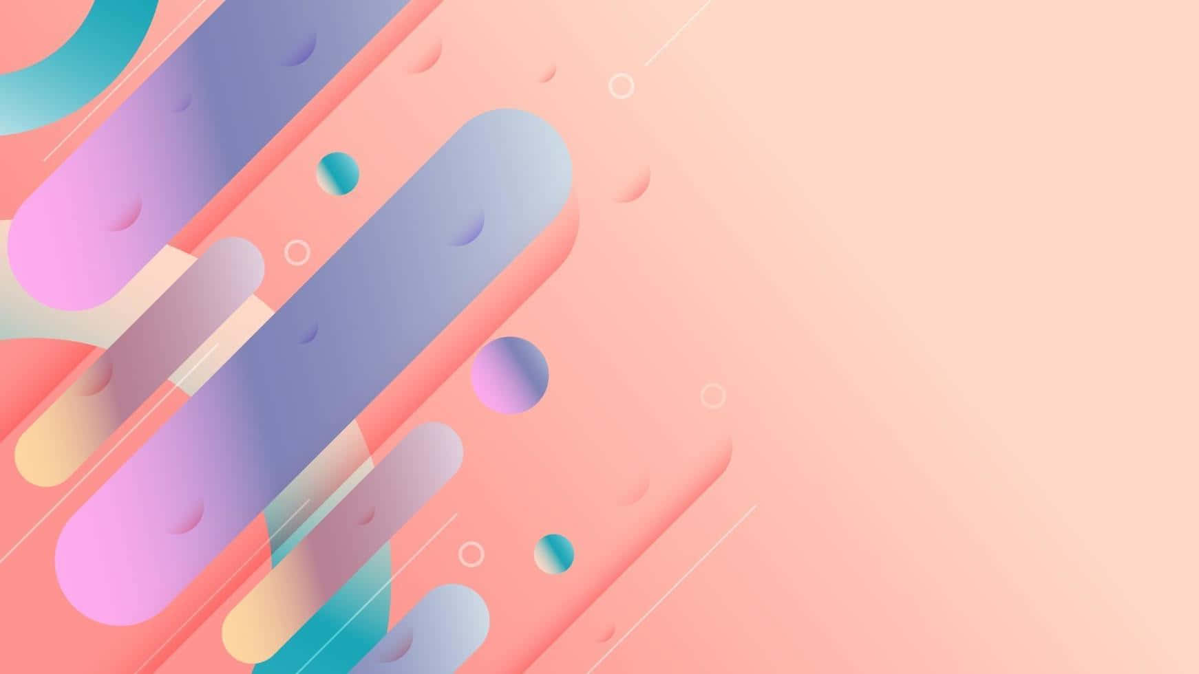 Banner 桌布 壁紙 — 充滿活力的抽象幾何形狀以柔和色調在柔軟的蜜桃色背景上對角漂浮。