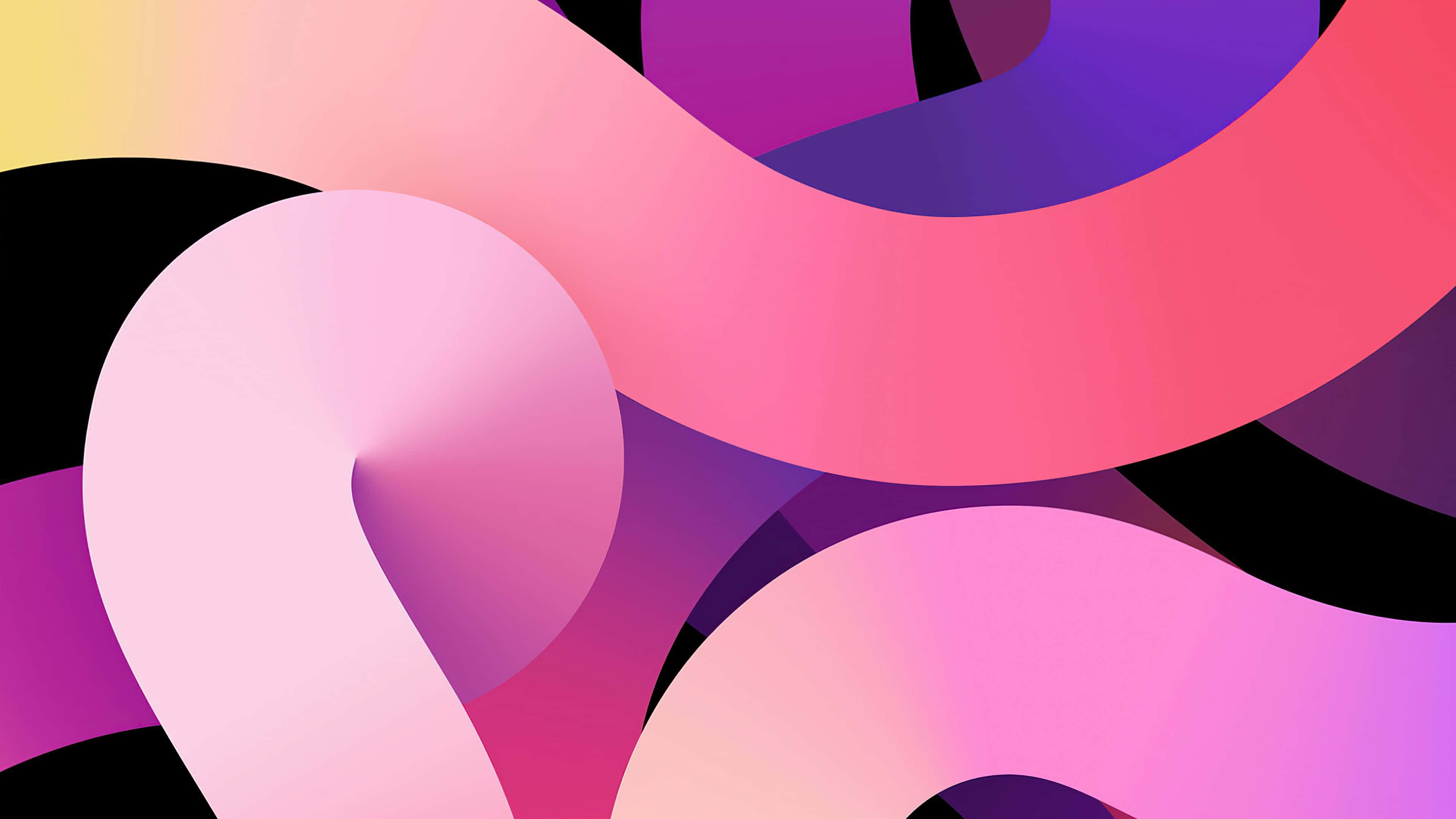 Pink iPad 桌布 壁紙 — 充滿活力的抽象形狀，以粉紅色、紫色和黑色在漸變背景上動態流動。
