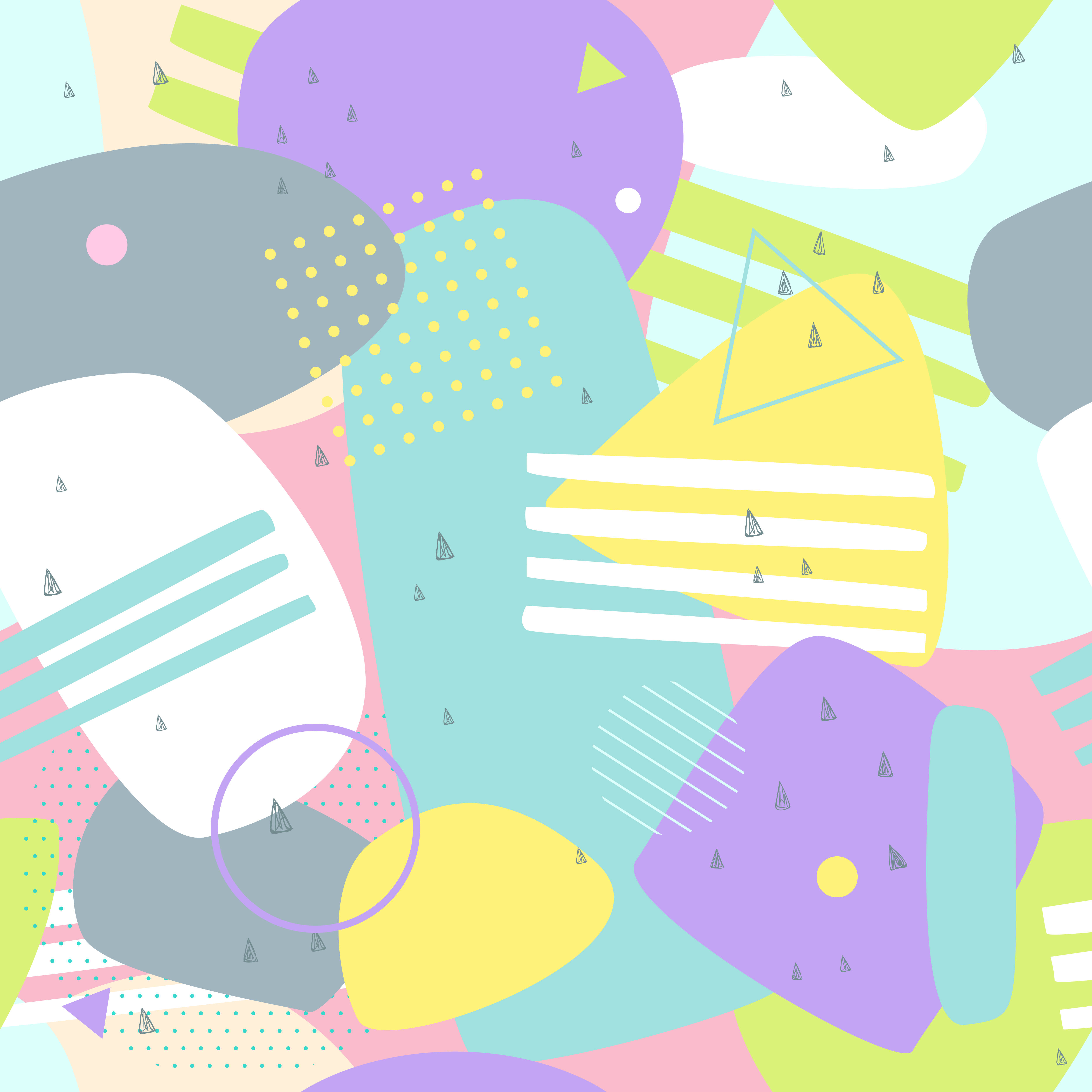 Pastel Abstract 桌布 壁紙 — 充滿活力的抽象形狀以柔和色調重疊幾何圖案和點狀紋理，營造出俏皮的現代設計。