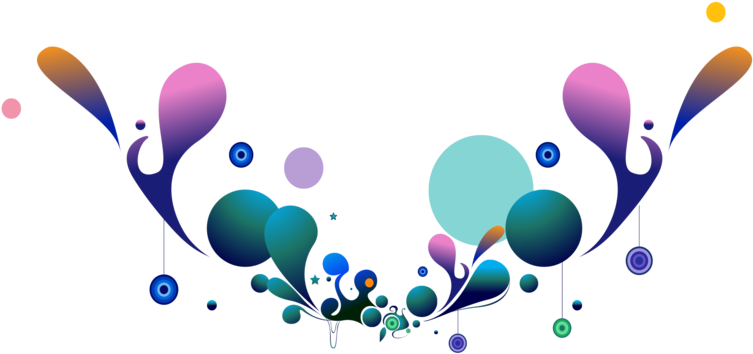 graphic design 桌布 壁紙 — 充滿活力的抽象形狀以漸變色調漂浮在黑色背景上，創造出動態的數位藝術構圖。