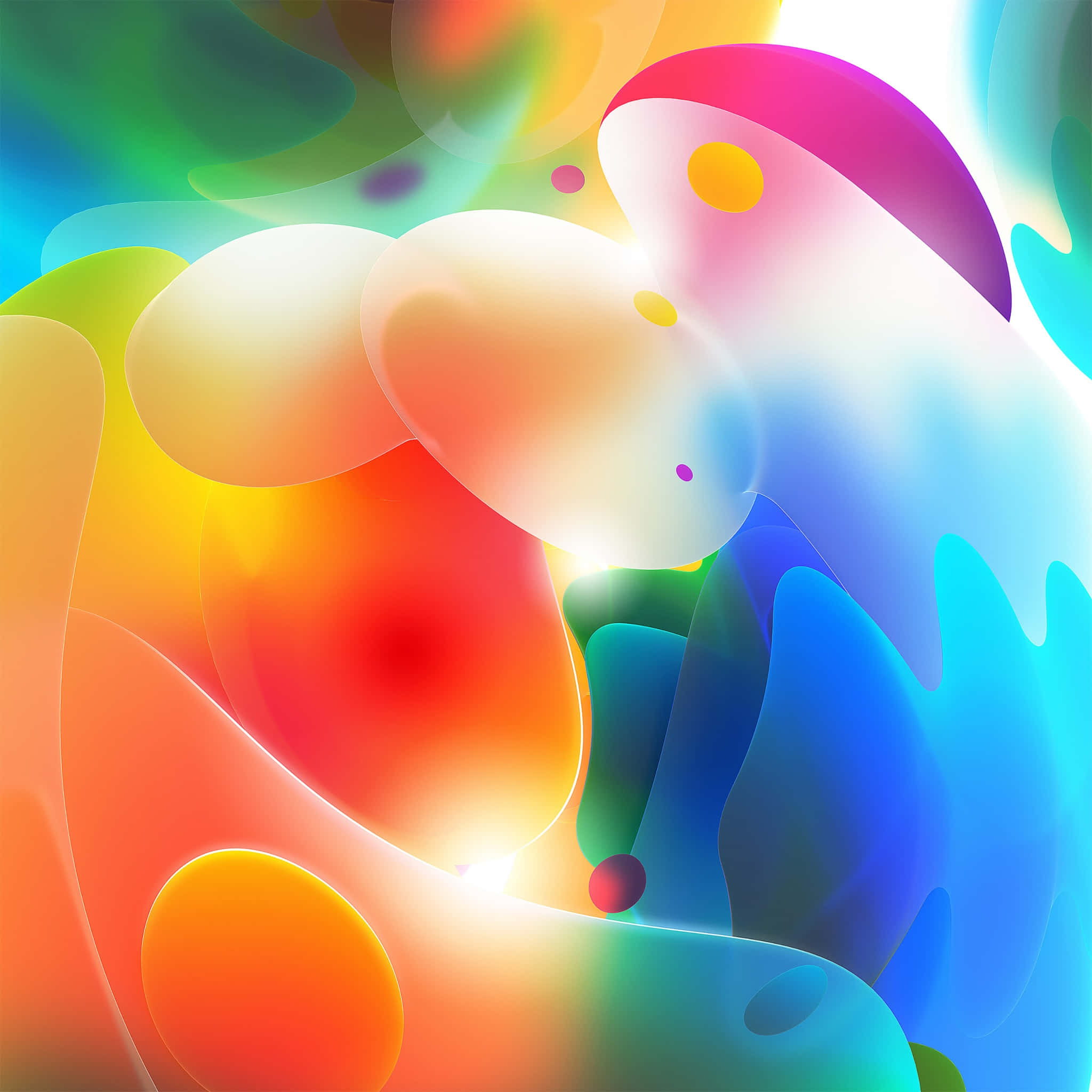 3d Abstract 桌布 壁紙 — 充滿活力的抽象形狀在彩虹漸變中流動，帶有柔和發光的高光和流暢的過渡。