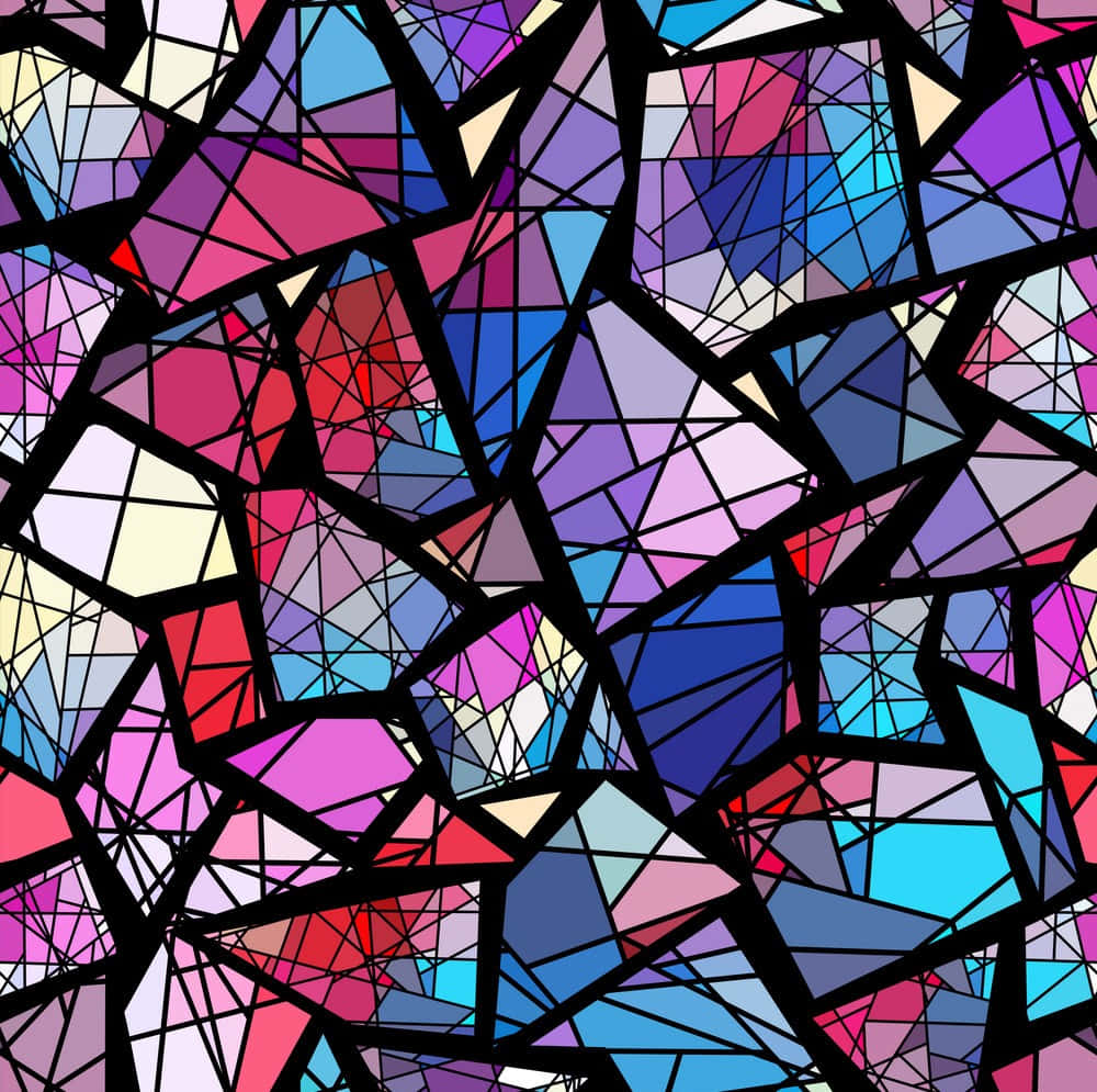 Mosaic 桌布 壁紙 — 充滿活力的抽象彩色玻璃圖案，帶有粗黑線條和色彩繽紛的幾何碎片。