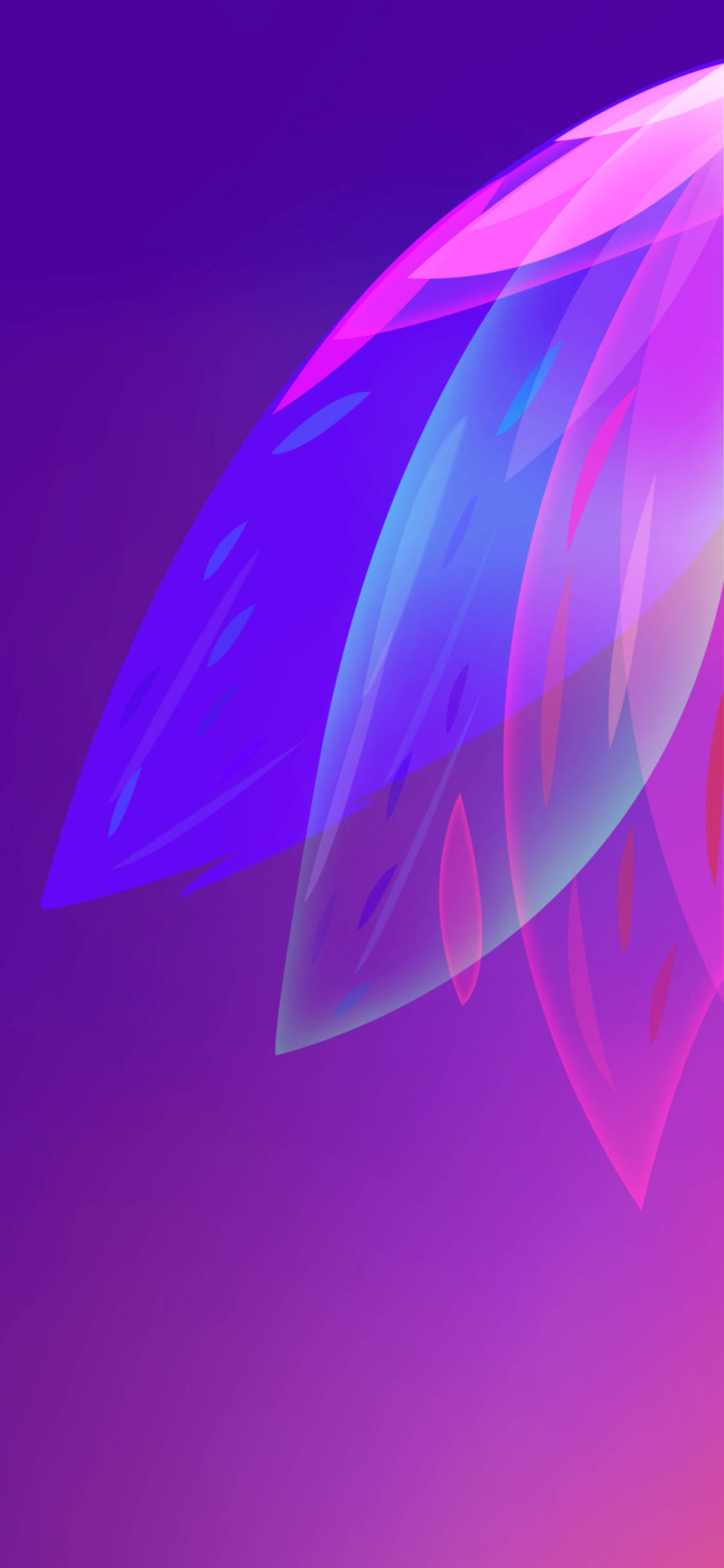 Digital 桌布 壁紙 — 充滿活力的抽象數位翅膀，以漸變紫色、粉紅色和藍色在夢幻漸變背景中翱翔。