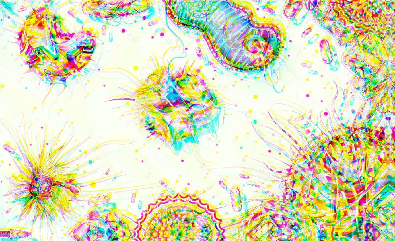 biology 桌布 壁紙 — 充滿活力的抽象數位藝術，帶有旋轉的霓虹色彩和爆炸性的有機形狀，背景為淺色。
