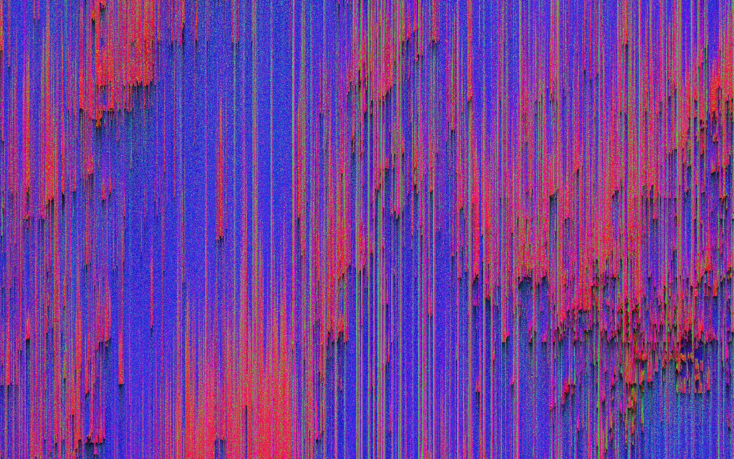 Abstraction 桌布 壁紙 — 充滿活力的抽象數位藝術，帶有電光藍和火紅色的垂直條紋瀑布，營造出故障風格的動態紋理。