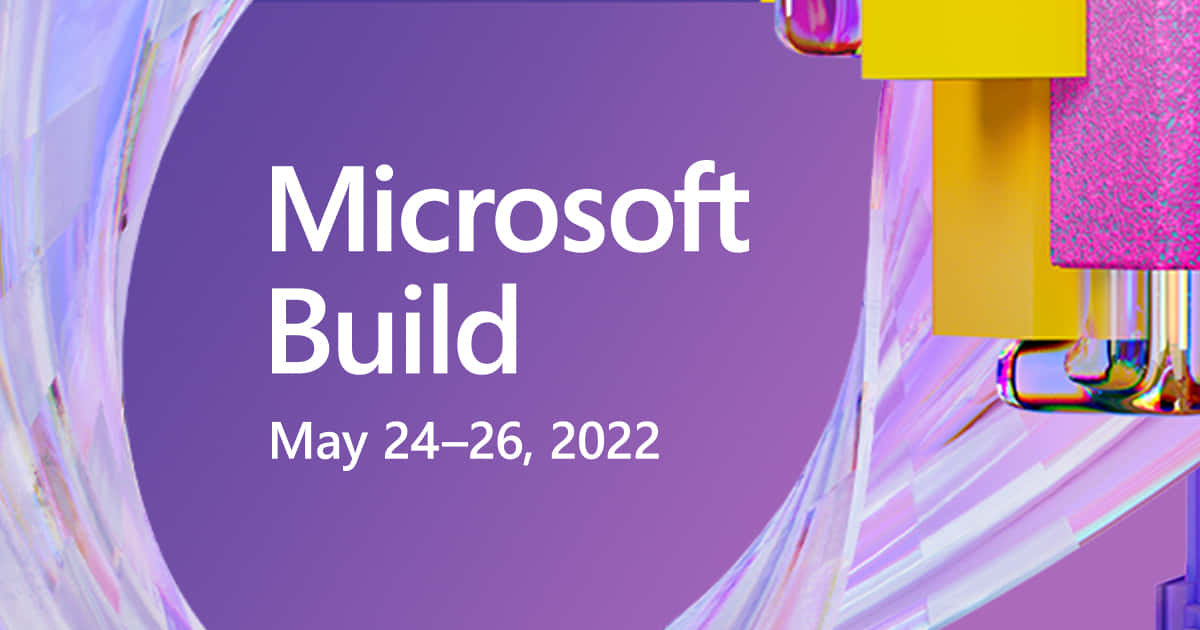 Microsoft Build 活動宣傳圖形，帶有抽象彩色形狀和紫色背景。 — Microsoft 壁紙
