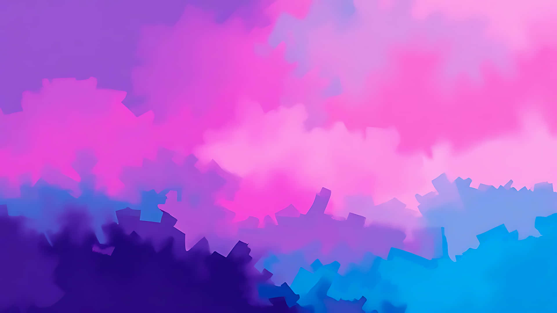 Abstract watercolor painting with pink, purple, and blue color gradient 壁紙 — 充滿活力的抽象數位藝術作品，具有鋸齒狀的粉紅色、紫色和藍色漸變色，邊緣柔和模糊。