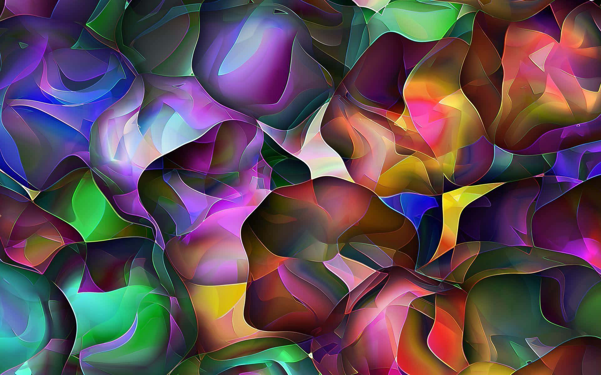 Colourful 桌布 壁紙 — 充滿活力的抽象數位藝術作品，具有流動、光澤、多色的有機形狀，色彩鮮豔。