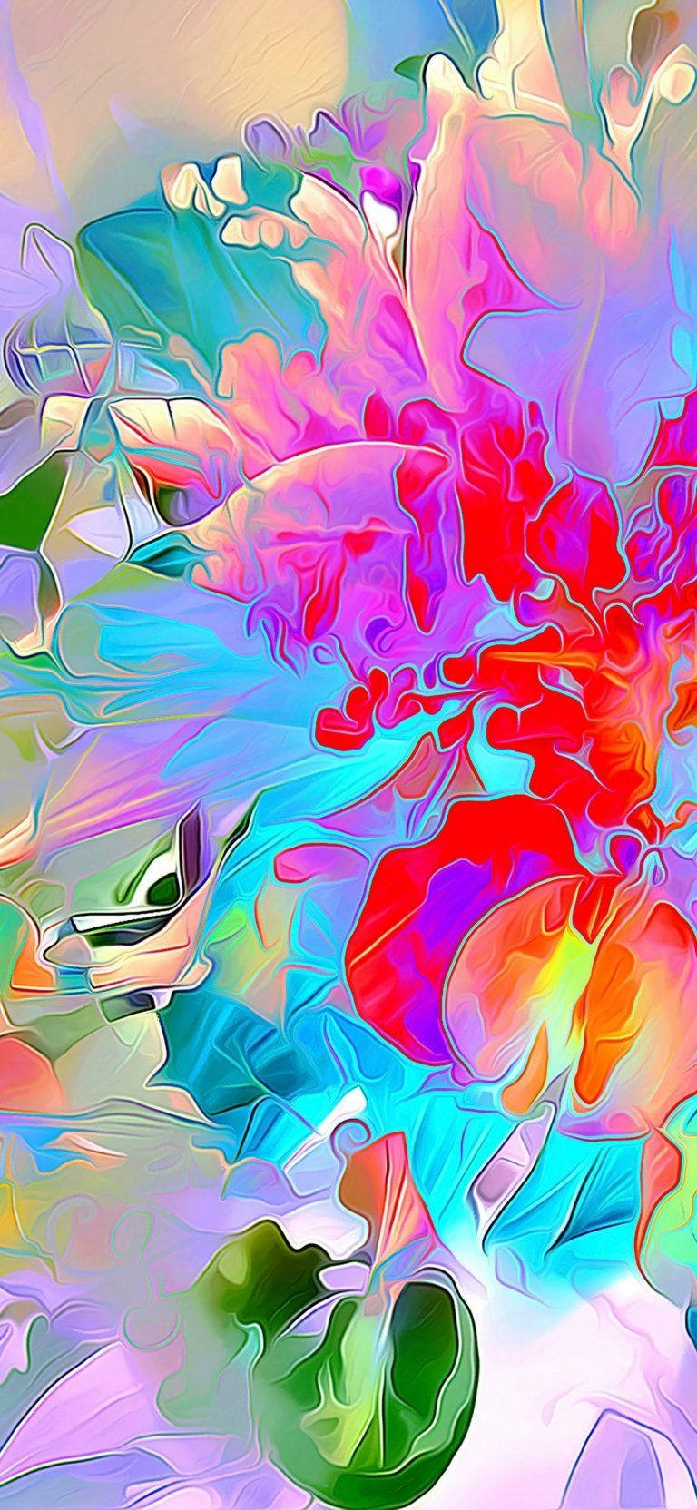 三星 桌布 壁紙 — 充滿活力的抽象數位藝術作品，帶有旋轉的霓虹色彩和流暢的有機形狀，營造出動態的視覺爆炸效果。