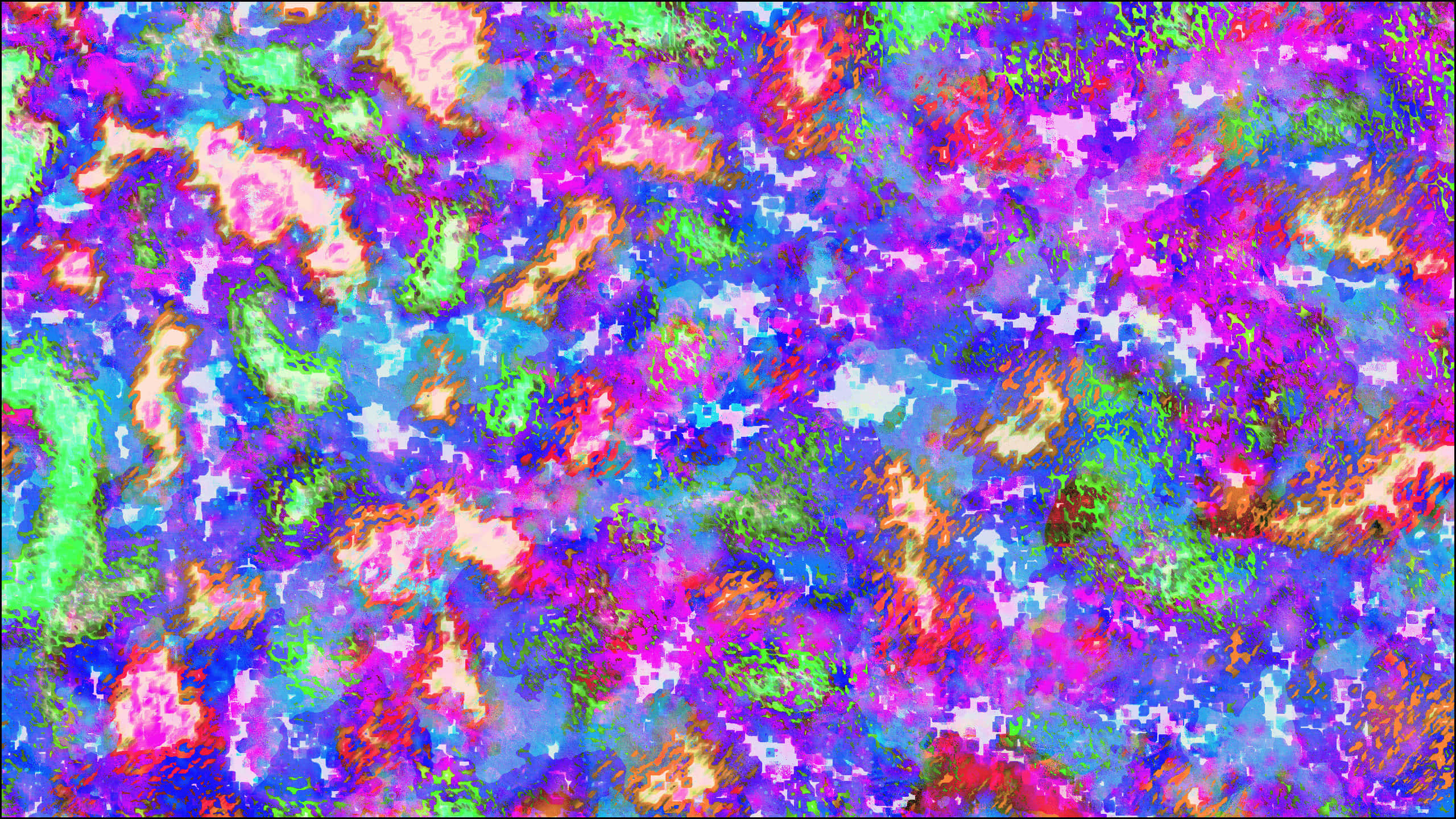 Trippy Sky 桌布 壁紙 — 充滿活力的抽象數位藝術作品，帶有旋轉的霓虹色彩和像素化紋理，營造出混亂而充滿能量的視覺效果。