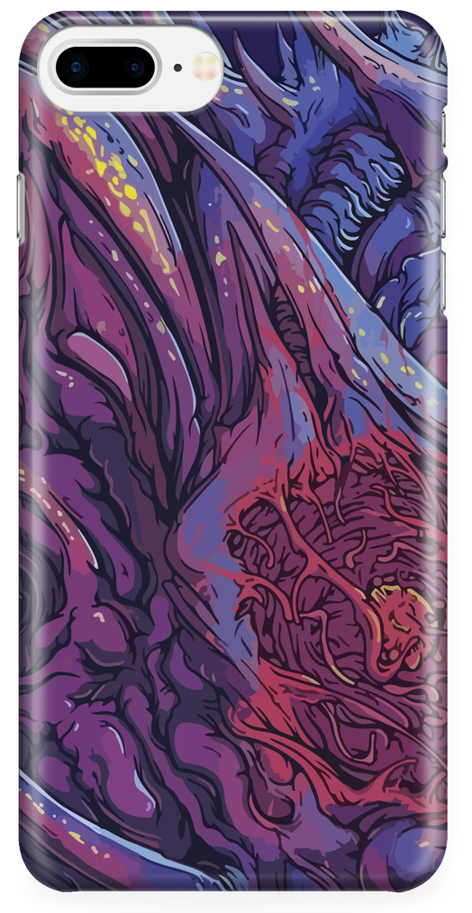 Phone Case 桌布 壁紙 — 充滿活力的抽象數位藝術作品，帶有旋轉的紫色、紅色和藍色有機形態以及發光的黃色點綴。