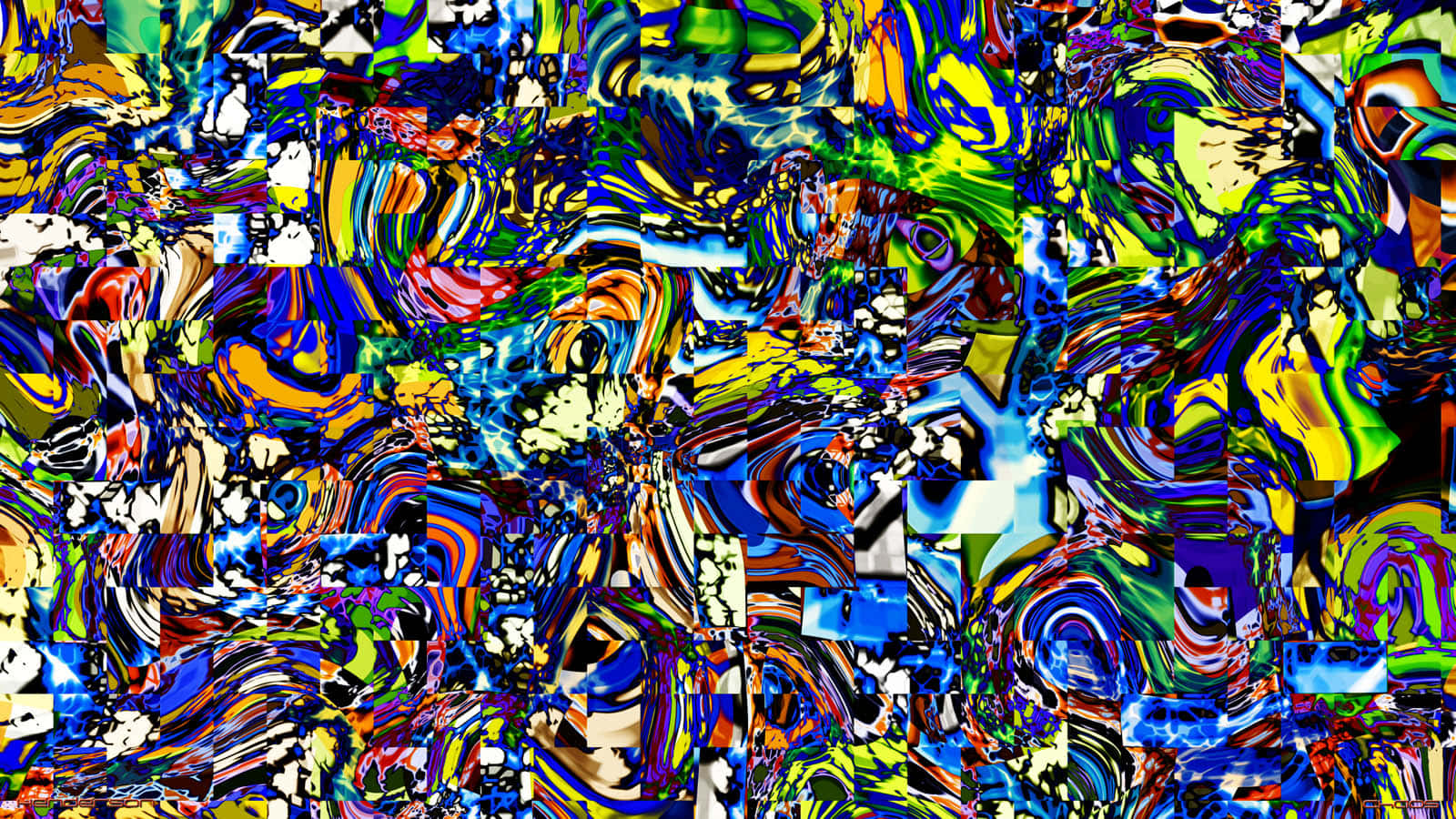 Chaos 桌布 壁紙 — 充滿活力的抽象數位藝術作品，帶有漩渦般的迷幻色彩和破碎的幾何形狀。