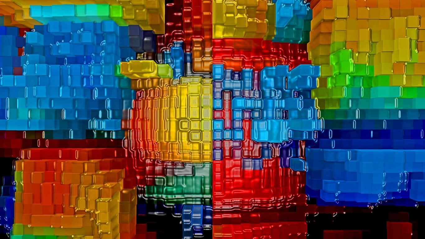 Contemporary Art 桌布 壁紙 — 充滿活力的抽象數位藝術作品，由閃亮的彩色立方體排列成流暢的幾何圖案組成。