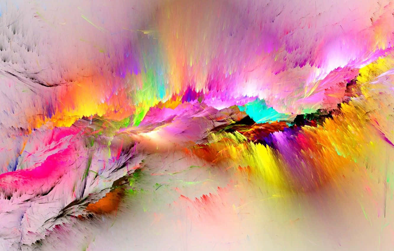 Paint Colour 桌布 壁紙 — 充滿活力的抽象數位藝術作品，粉紅色、黃色和紫色的條紋融合成動態多彩的爆炸效果。