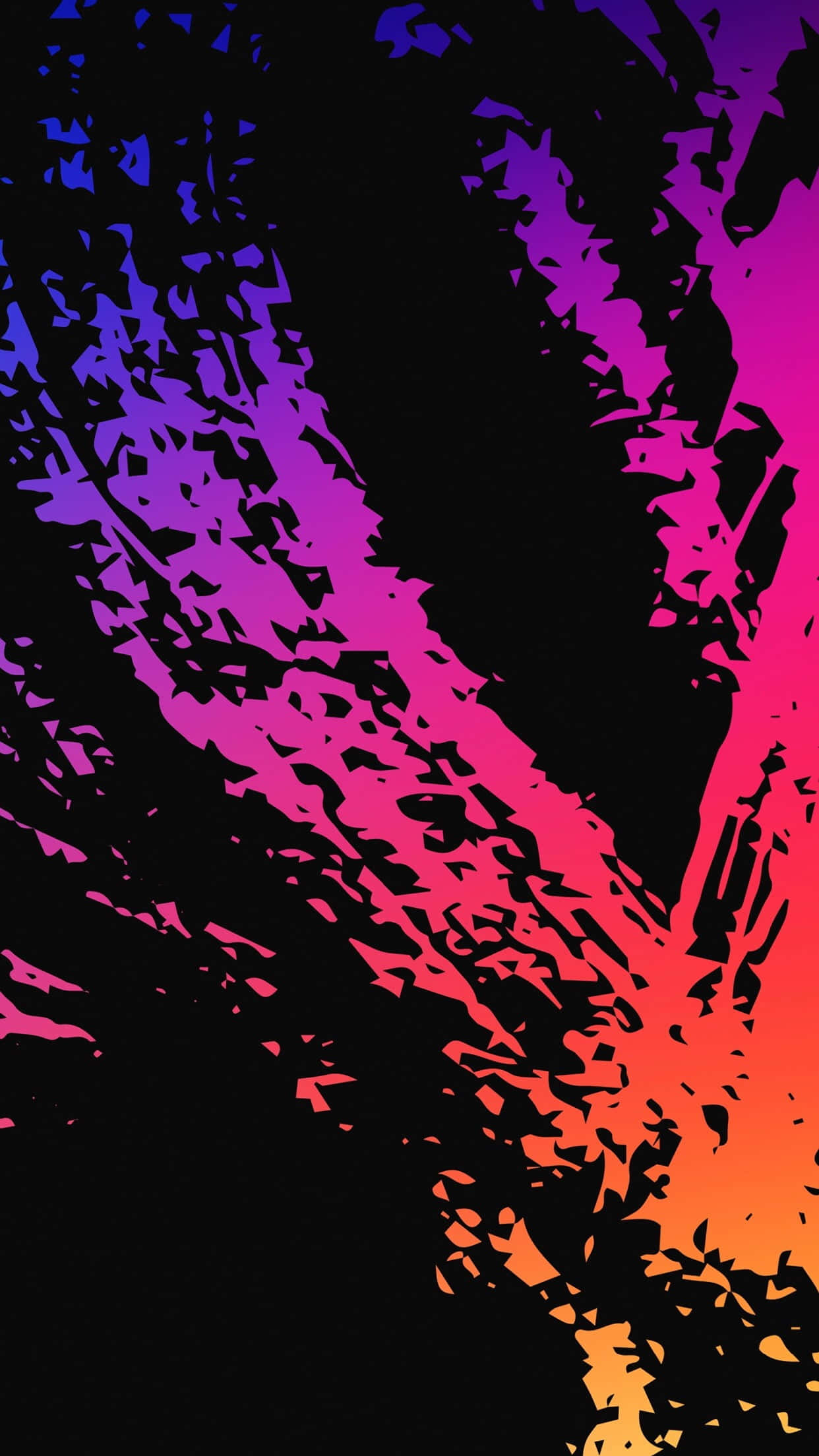 Pink Black 桌布 壁紙 — 充滿活力的抽象數位藝術作品，黑色背景上帶有鋸齒狀的粉紅色、橙色和紫色條紋。